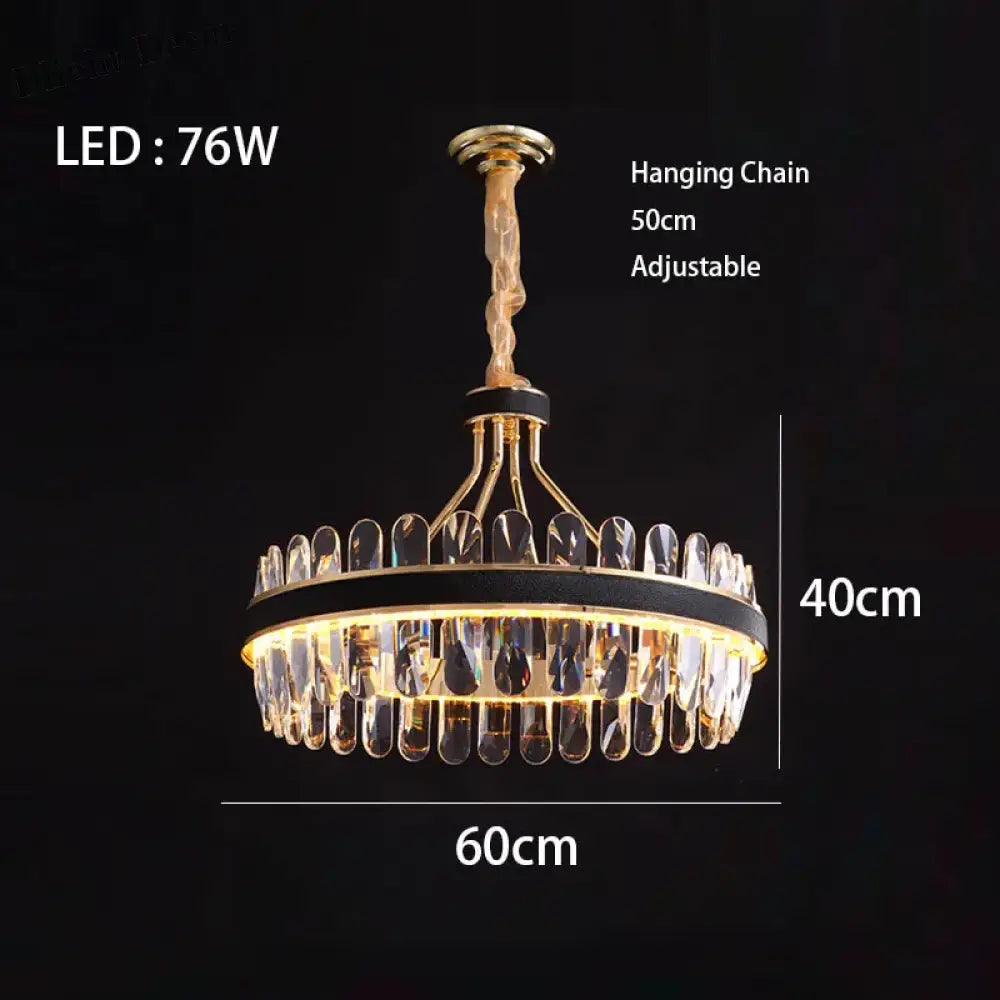 Dimmable LED Crystal Oval Ceiling Chandeliers - Black Leather Luxury Lustres for Dining Room Decor