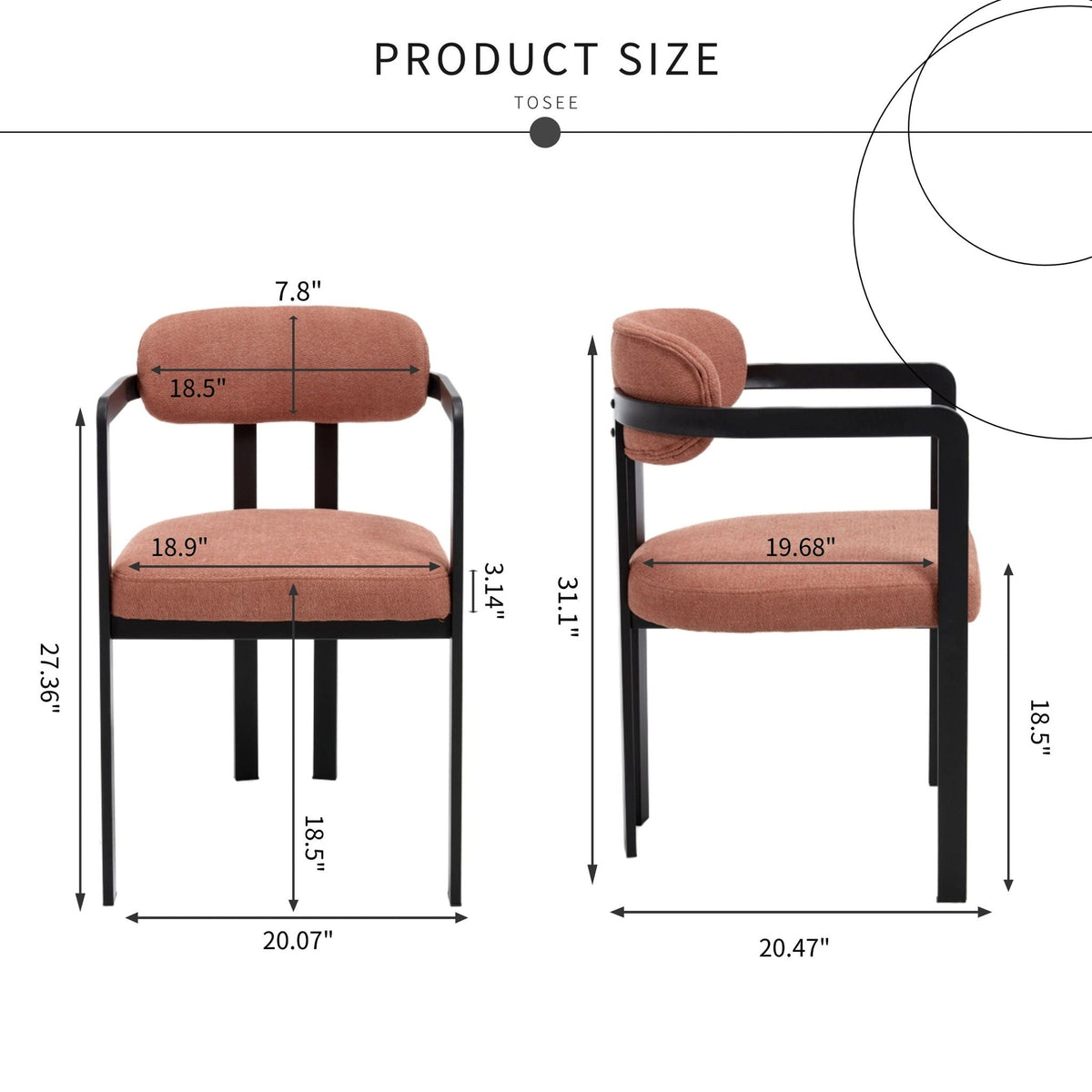 Dining Arm Chairs Set of 2 with Fabric Upholstery and Metal Legs - Green, Orange, or Beige