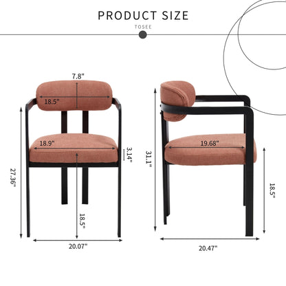 Dining Arm Chairs Set of 2 with Fabric Upholstery and Metal Legs - Green, Orange, or Beige