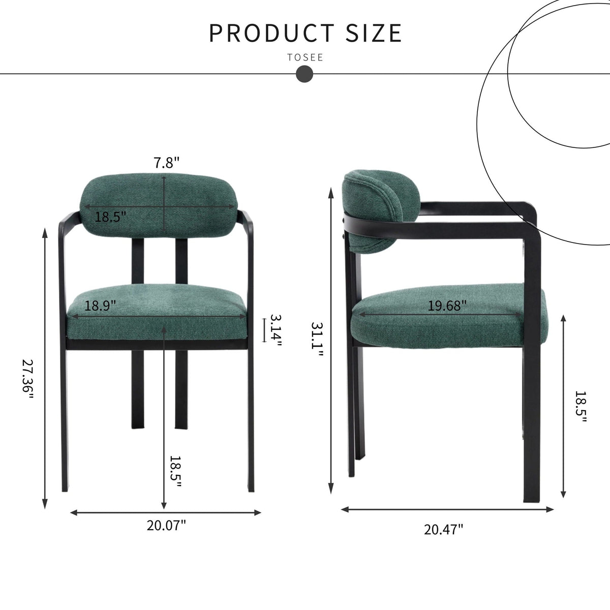 Dining Arm Chairs Set of 2 with Fabric Upholstery and Metal Legs - Green, Orange, or Beige