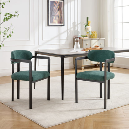 Dining Arm Chairs Set of 2 with Fabric Upholstery and Metal Legs - Green, Orange, or Beige
