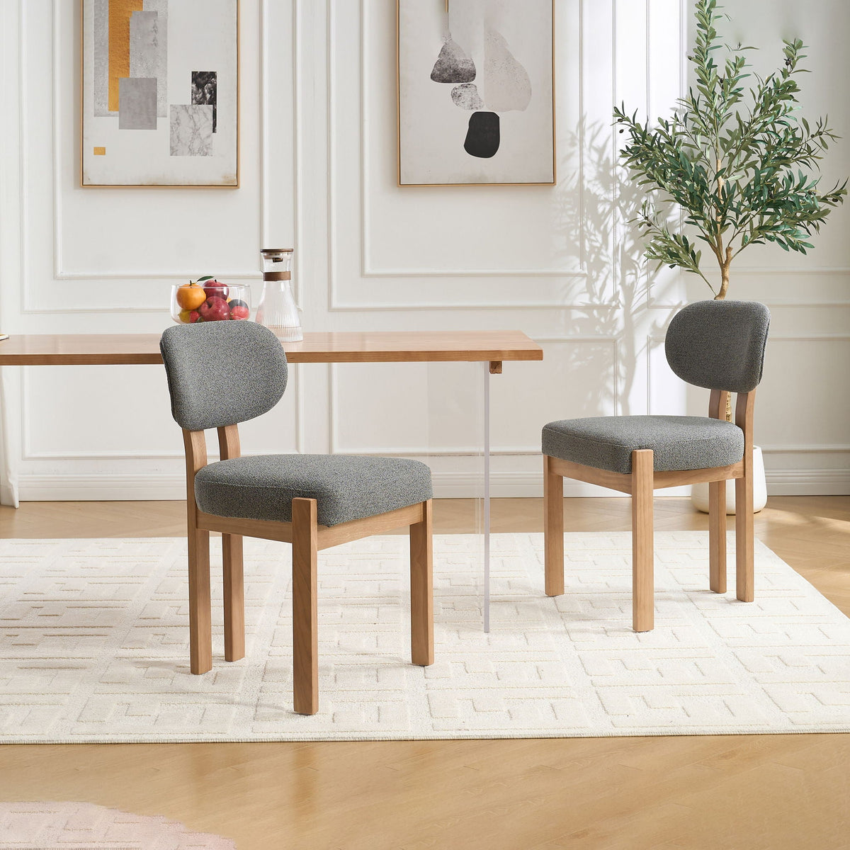 Dining Chairs with Ergonomic Backrest and Adjustable Feet - Set of 2