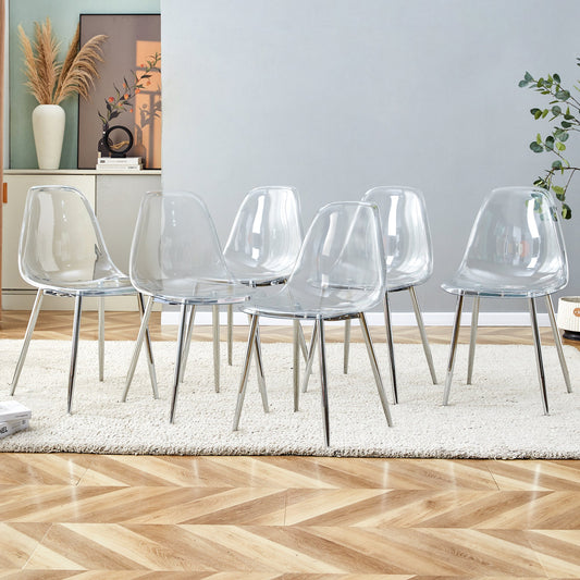 Modern Minimalist Transparent Dining Chair Set with Ergonomic PET Seat - Clear/Silver