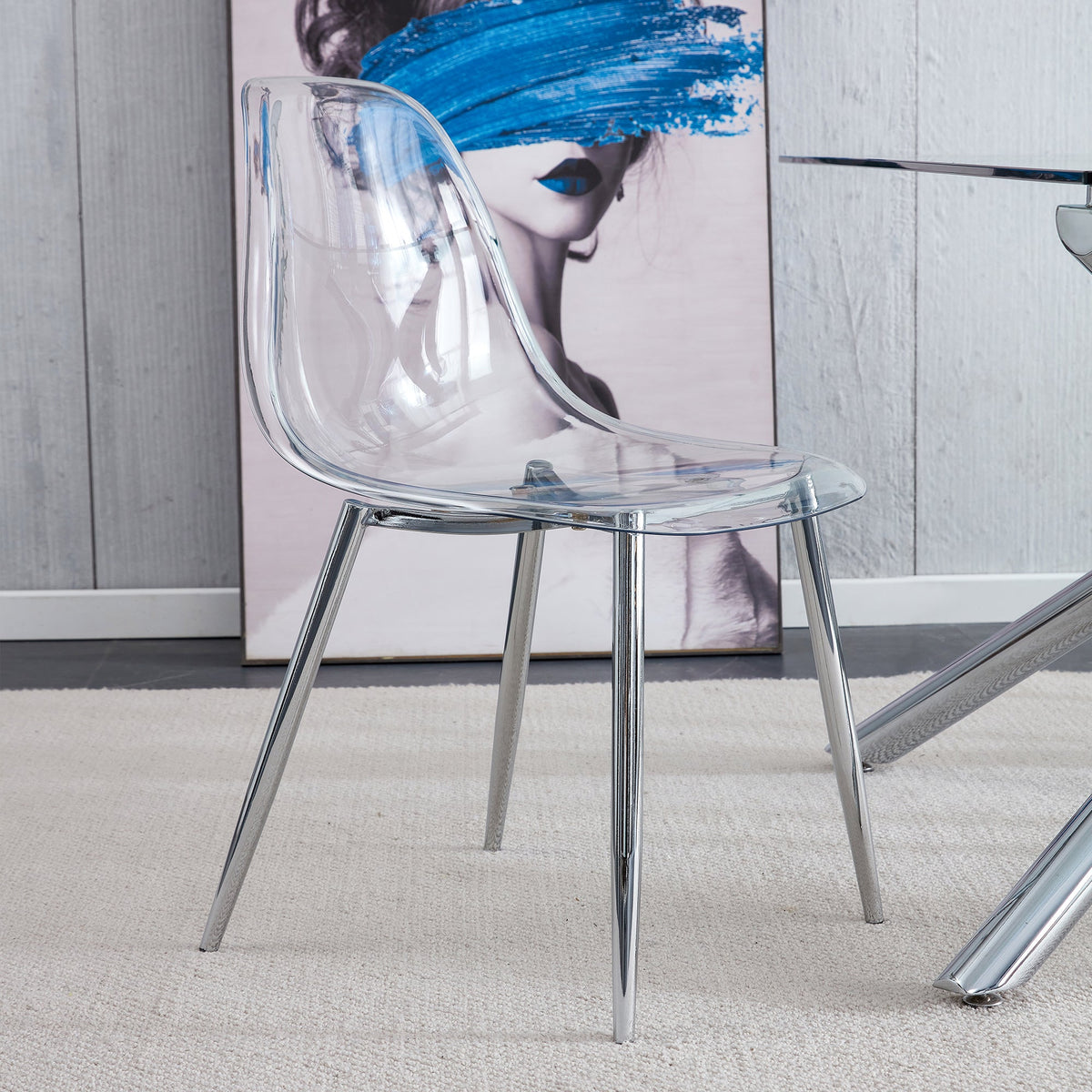 Modern Minimalist Transparent Dining Chair Set with Ergonomic PET Seat - Clear/Silver