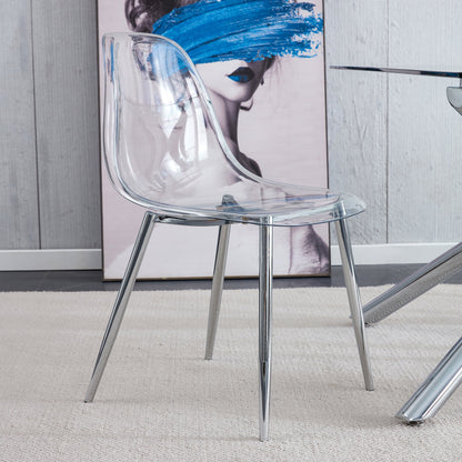 Modern Minimalist Transparent Dining Chair Set with Ergonomic PET Seat - Clear/Silver