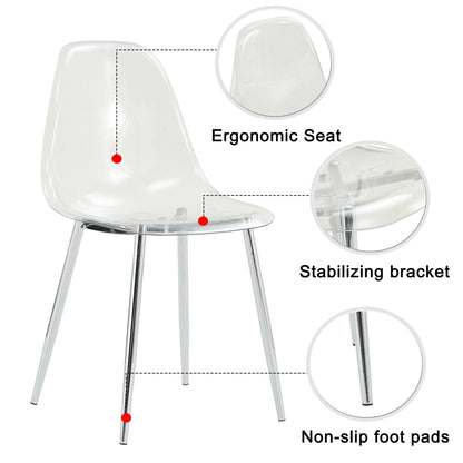 Modern Minimalist Transparent Dining Chair Set with Ergonomic PET Seat - Clear/Silver