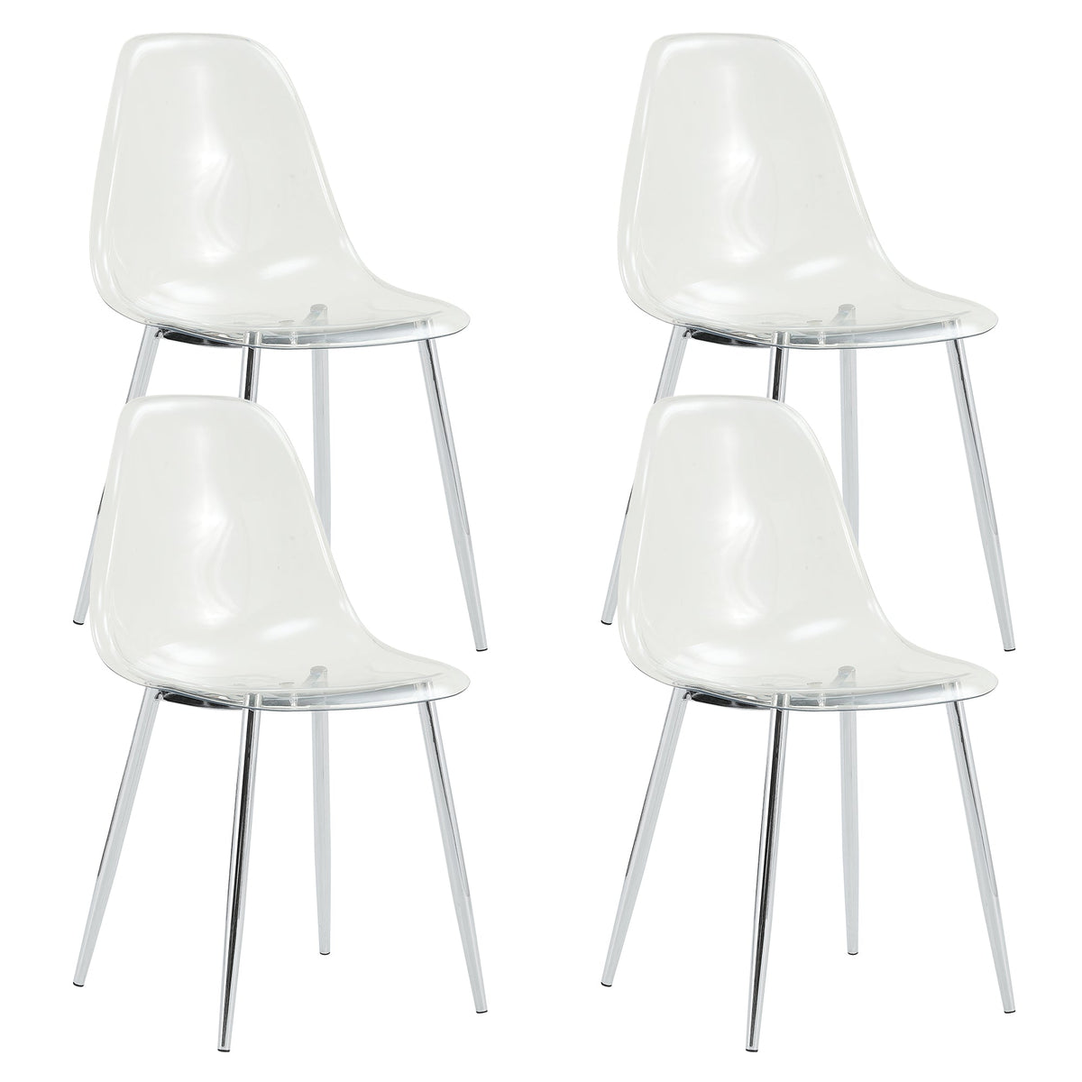 Modern Minimalist Transparent Dining Chair Set with Ergonomic PET Seat - Clear/Silver