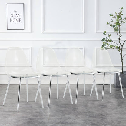 Modern Minimalist Transparent Dining Chair Set with Ergonomic PET Seat - Clear/Silver