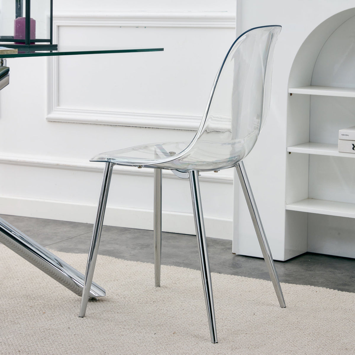 Modern Minimalist Transparent Dining Chair Set with Ergonomic PET Seat - Clear/Silver