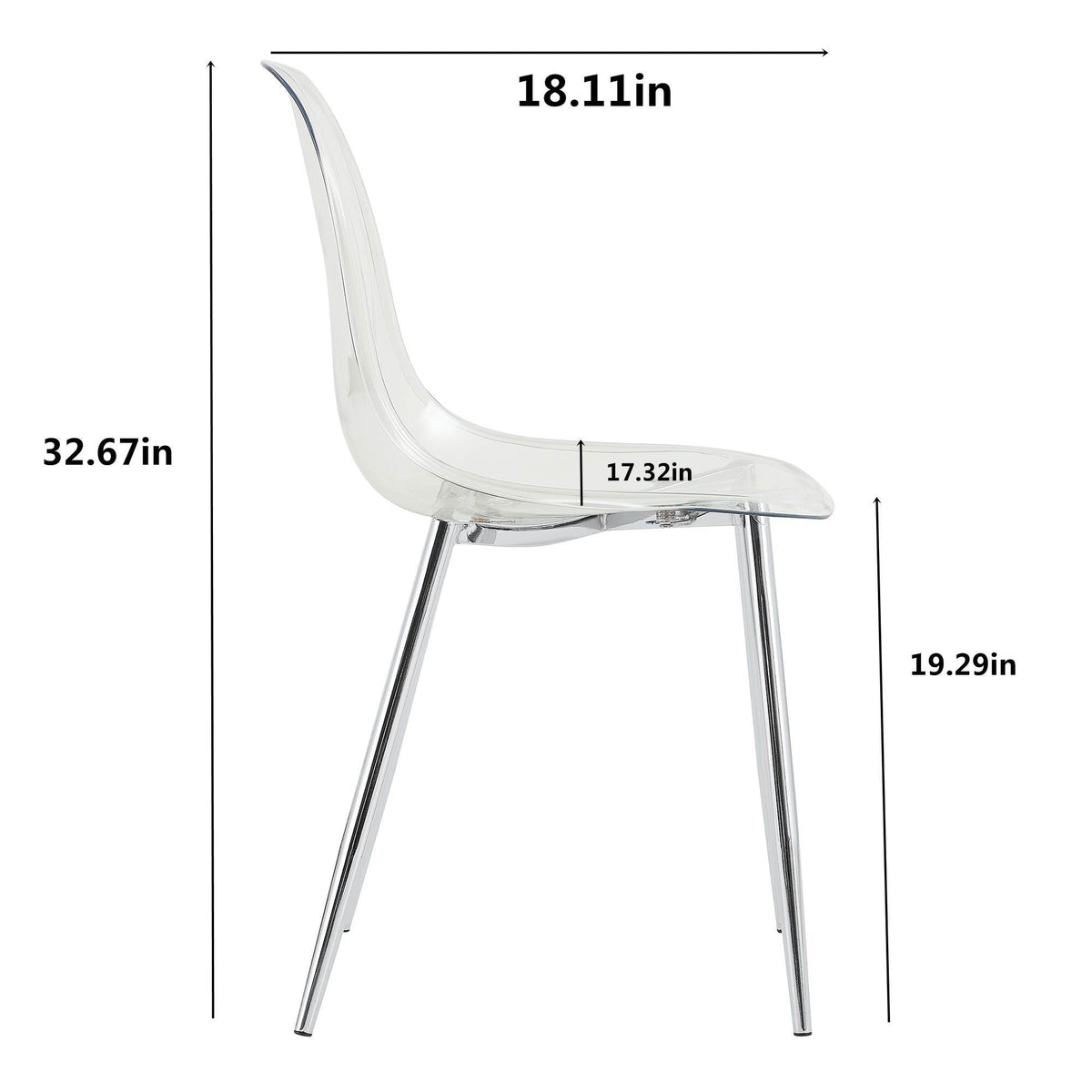 Modern Minimalist Transparent Dining Chair Set with Ergonomic PET Seat - Clear/Silver