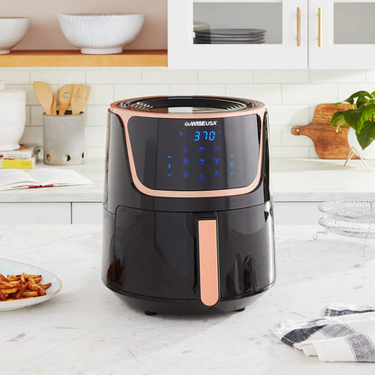 GW22955 7-Quart Electric Air Fryer with Dehydrator & 3 Stackable Racks, Digital Touchscreen with 8 Functions + Recipes, 7.0-Qt, Black/Copper