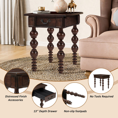 Solid Wood End Table with Drawer in Espresso Finish