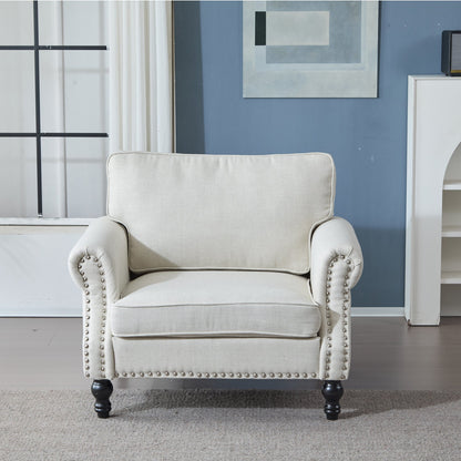 Beige Faux Leather Accent Chair with Rolled Arms and Nailhead Trim