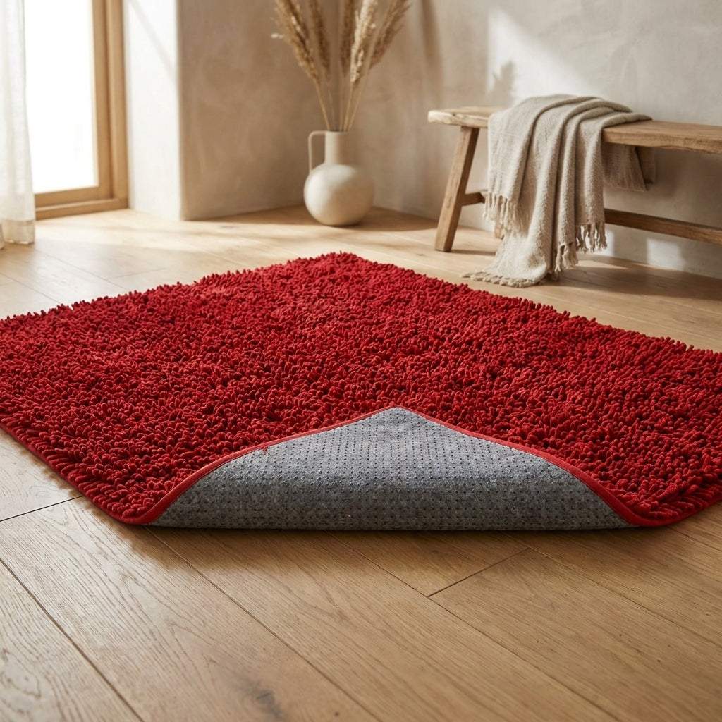 Dark Raspberry Red Cotton Chenille Floor Mat