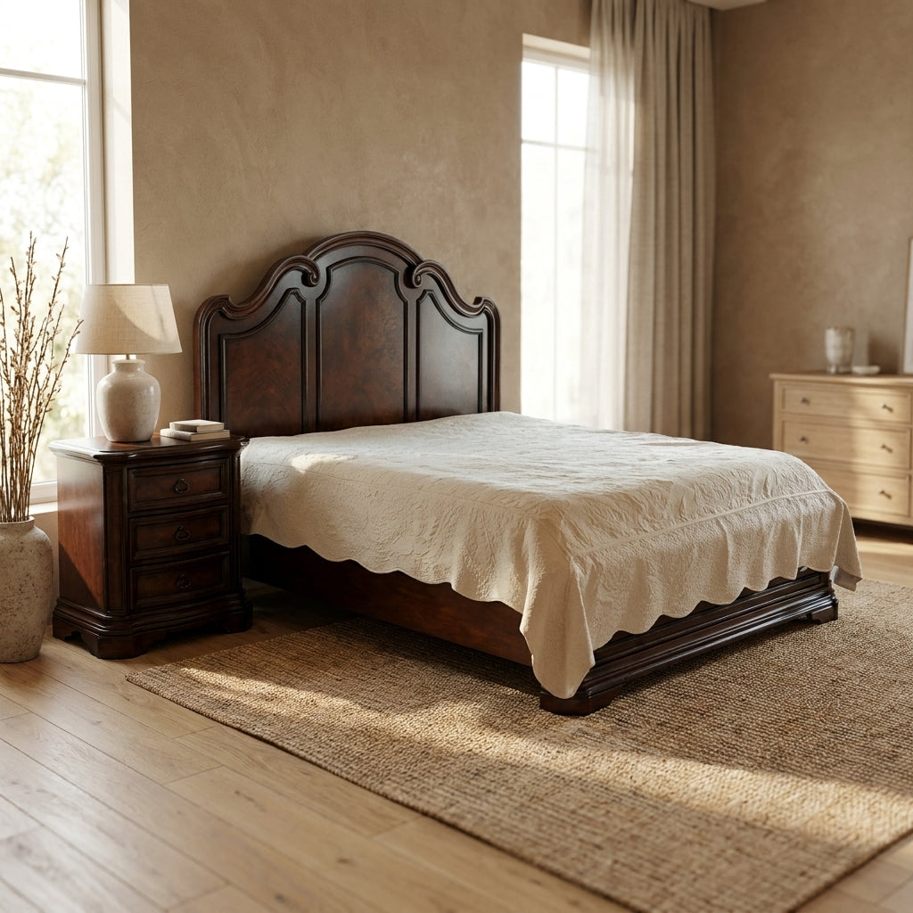 Micro Fleece Scalloped Quilted Bedspread Set, Tan