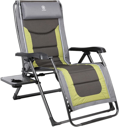 Oversize XL Zero Gravity Recliner Padded Patio Lounger Chair with Adjustable Headrest Support 350Lbs (Olive Green)