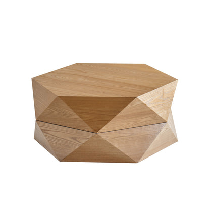 Retro Style Polygon Flip Top Coffee Table with Hidden Storage - Natural