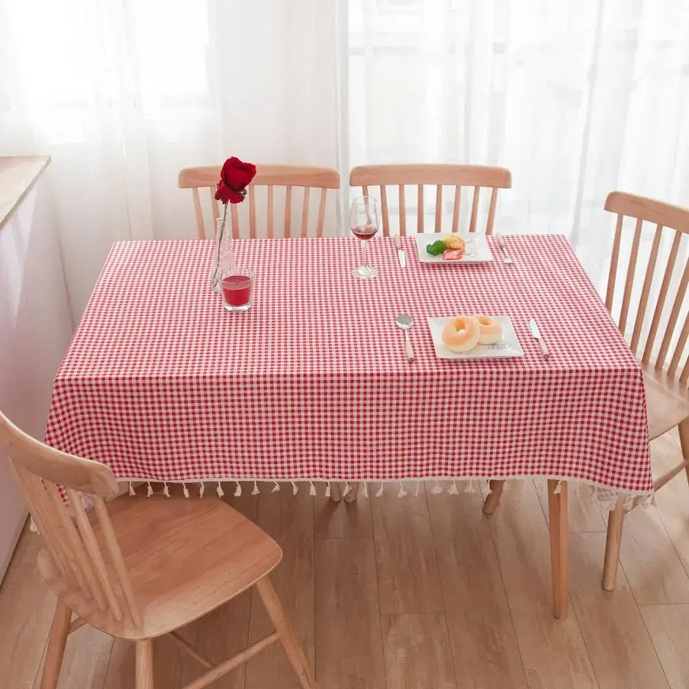 Pastoral Red and White Plaid Tablecloth Linen Cotton Square Coffee Table Cloth Rectangular Picnic Tablecloth Tableware for Home