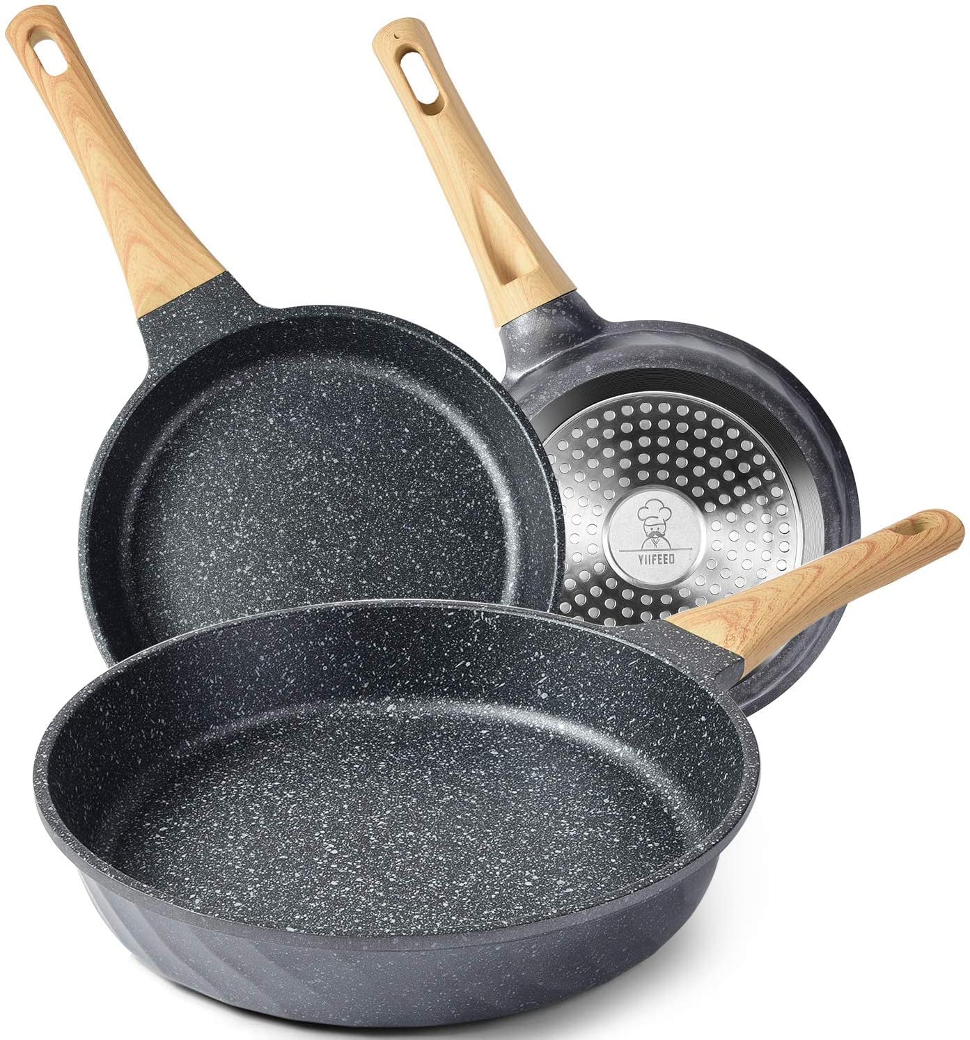 Frying Pans Nonstick, Induction Frying Pan Set Granite Skillet Pans for Cooking Omelette Pan Cookware Set with Heat-Resistant Handle, Christmas Gift for Women (8" &9.5" &11")