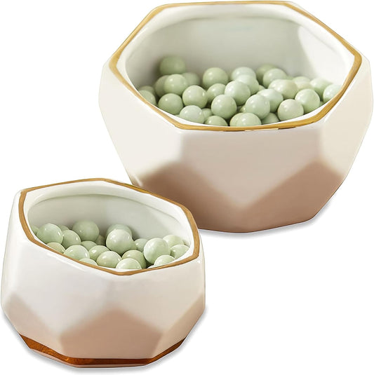 Geometric Ceramic Planters Decorative Bowls, Small & Medium (Set of 2) , White