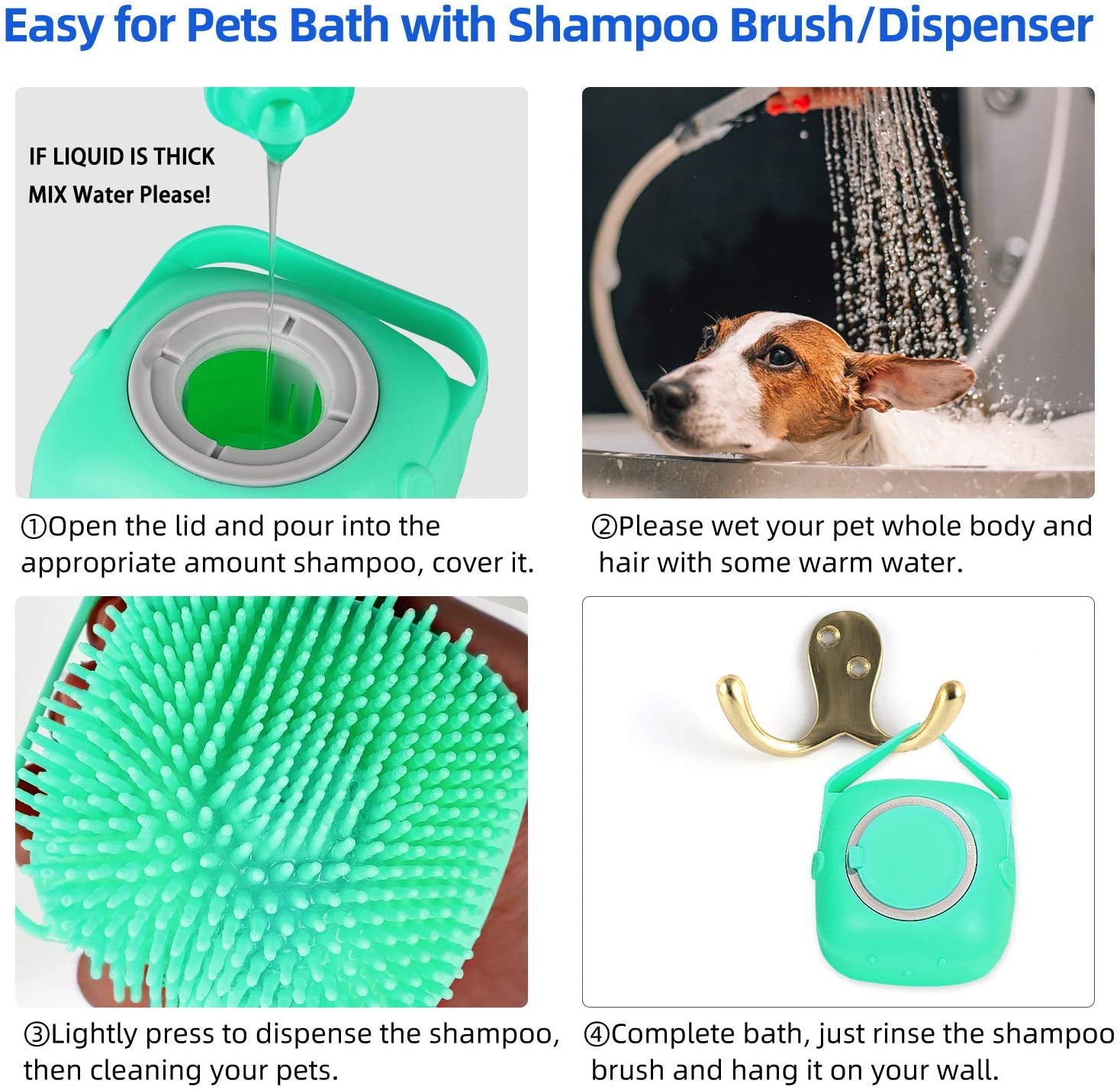 Pet Dog Shampoo Massager Brush - Silicone Cat Massage Comb Grooming Scrubber, Soap Dispenser, Multiple Colors