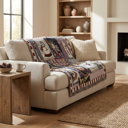 Cotton Blend Tapestry Throw Blanket with Snowman Motif