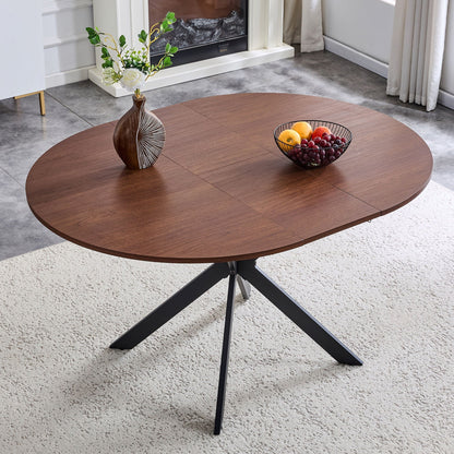 Extendable Round Dining Table with Metal Base - Walnut
