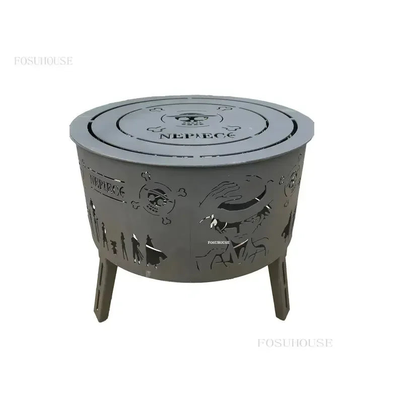 Simple Outdoor Iron Fire Pit - Round Terrace Cage Stove, Wood Stove for Winter, Outdoor Camping BBQ Charcoal Brazier