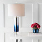 Edward 27” Blue Glass/Crystal LED Table Lamp - Stylish Ombre Glass with Cotton Drum Shade for Bedroom, Living Room, or Office