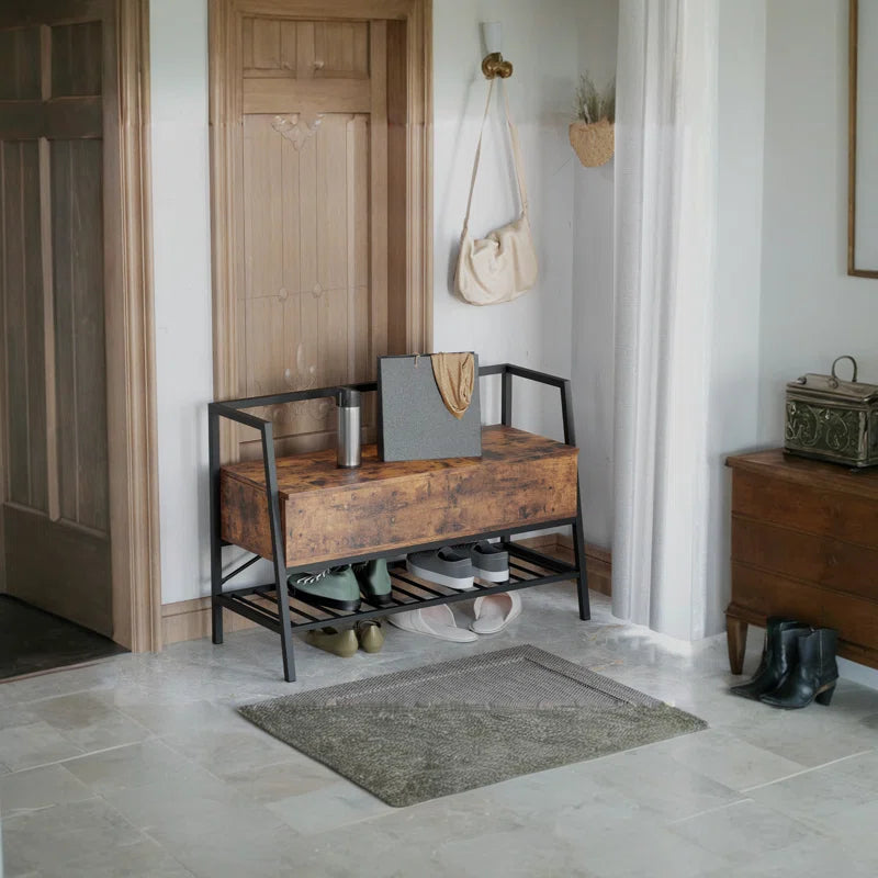 Chiharu Entryway Storage Bench with Metal Legs – Industrial Style Shoe Bench with Storage