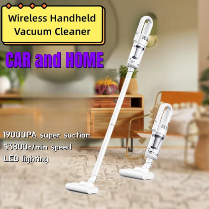 Powerful 19000Pa Wireless Handheld Vacuum Cleaner - Portable Multifunction Home and Car Cleaning Machine with LED Light and HEPA Filter