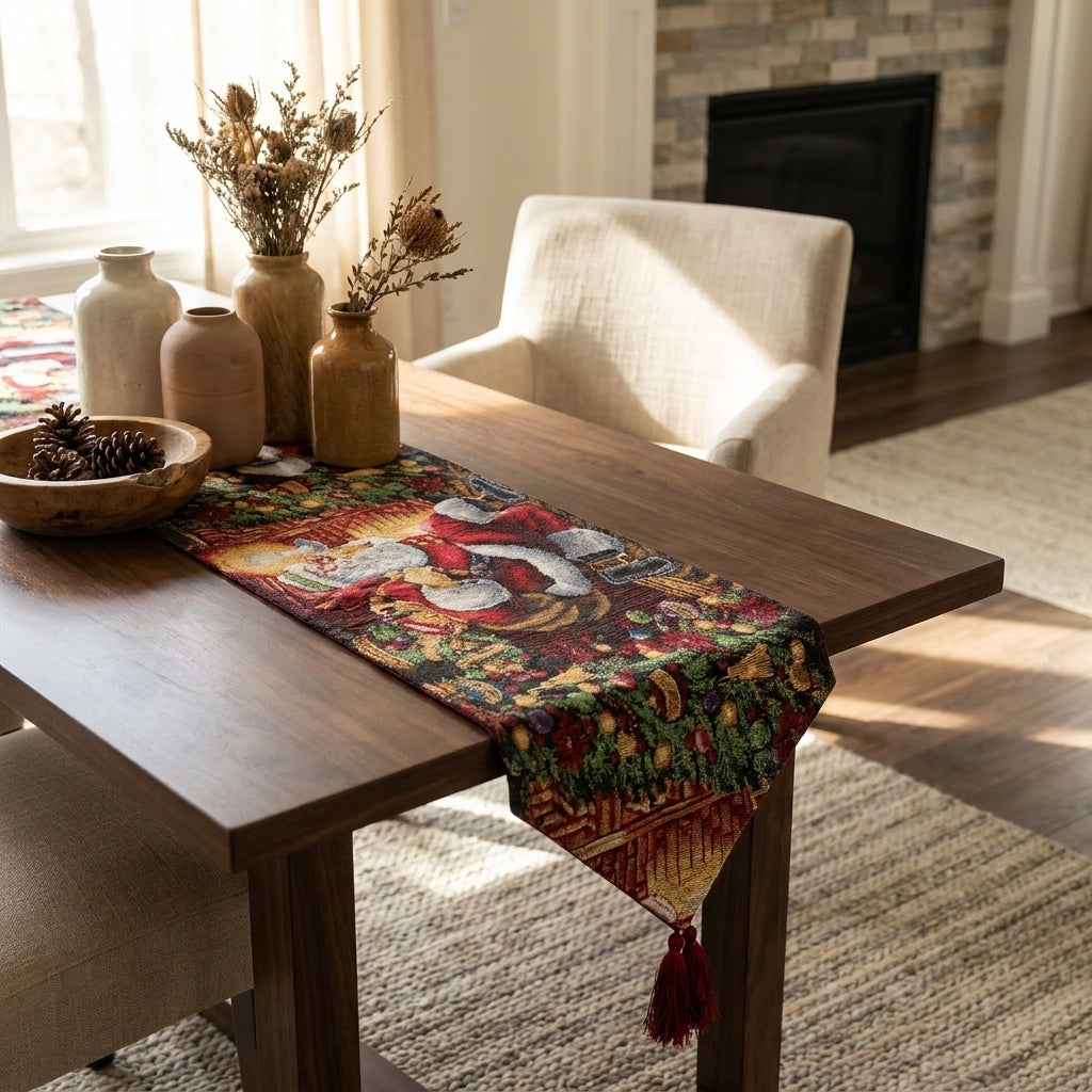 Festive Woven Tapestry Table Runner, St. Nicholas Design