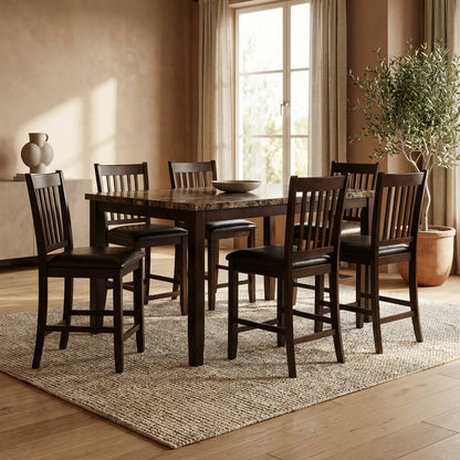 Capitola Faux Marble Large Pub Table, Espresso
