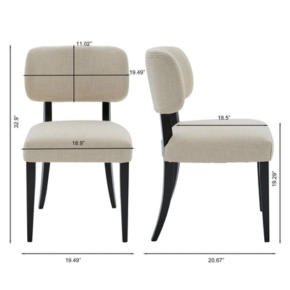 Cream Kitchen Dining Chairs Set of 2 with Rubber Wood Legs - Farmhouse Style