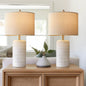 Modern Ceramic Table Lamp Set of 2 – 23” Beige-White Lamps with Glossy Finish, Perfect for Bedroom, Living Room, Nightstand & Desk Décor