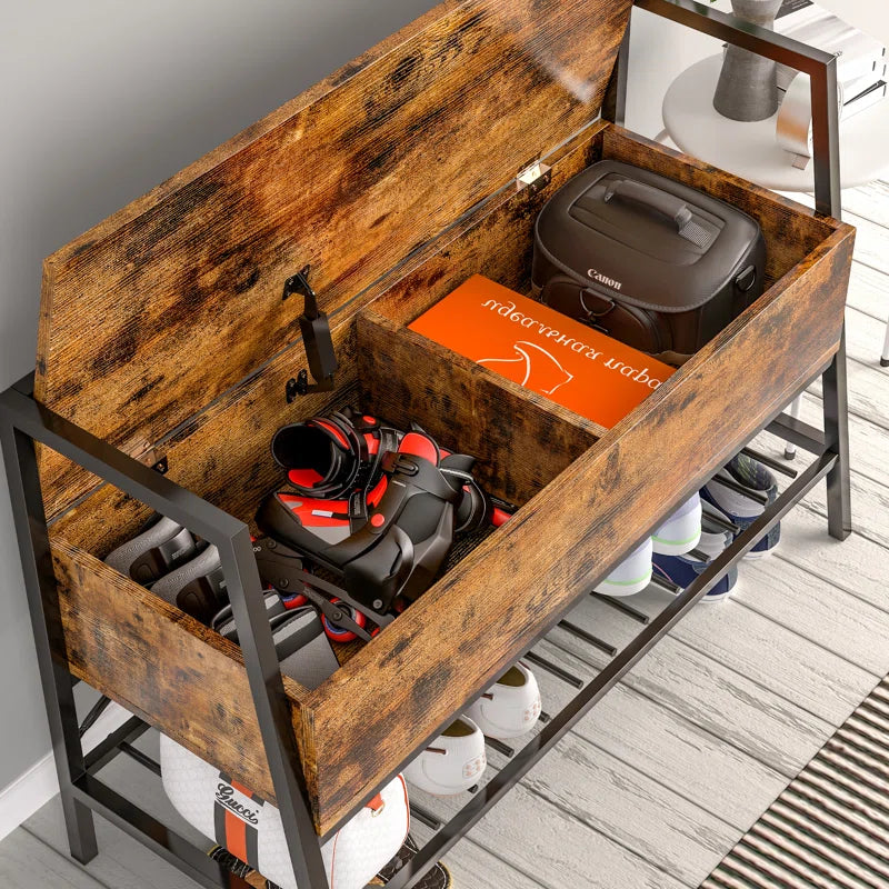 Chiharu Entryway Storage Bench with Metal Legs – Industrial Style Shoe Bench with Storage