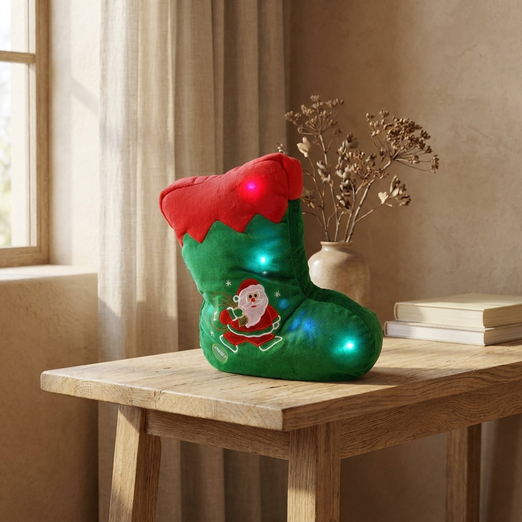 Christmas Santa Stocking Microbead LED Throw Pillow