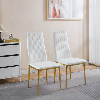 Elegant Legs Dining Chair Set of 4 with Metal Frame and Faux Leather Seat - Black or White