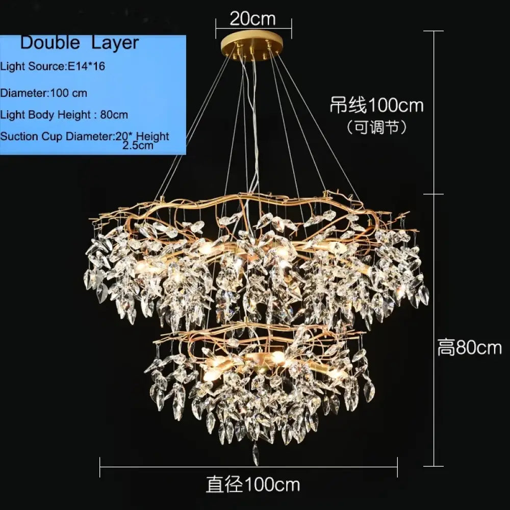 Elegant Long Gold K9 Crystal Chandelier - Ideal for Kitchen, Dining Room, Bedroom, and Living Room Ceiling Lighting, Featuring Branch-Style Chandeliers