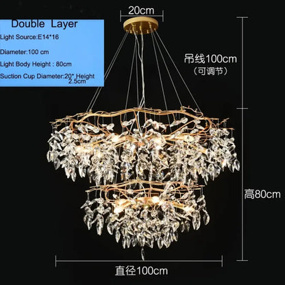 Elegant Long Gold K9 Crystal Chandelier - Ideal for Kitchen, Dining Room, Bedroom, and Living Room Ceiling Lighting, Featuring Branch-Style Chandeliers