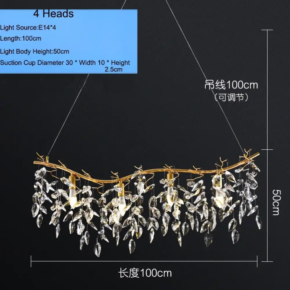 Elegant Long Gold K9 Crystal Chandelier - Ideal for Kitchen, Dining Room, Bedroom, and Living Room Ceiling Lighting, Featuring Branch-Style Chandeliers