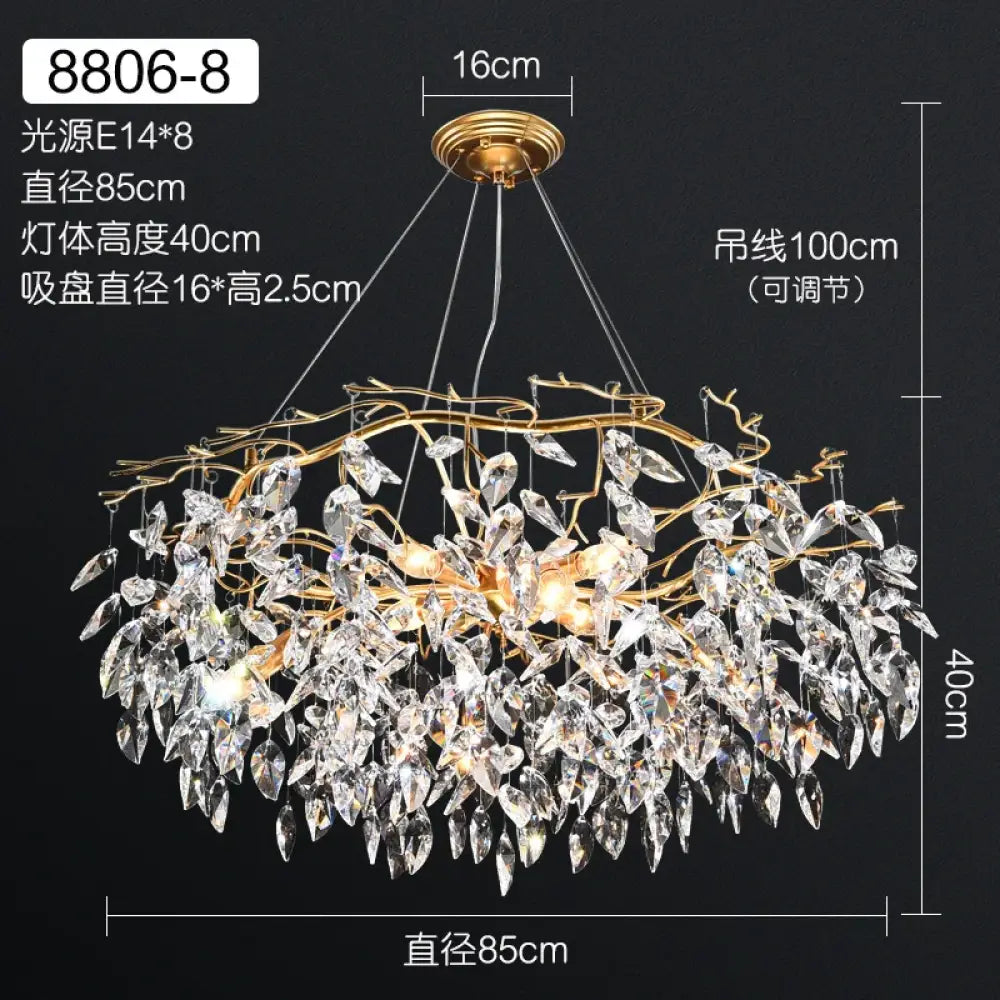 Elegant Long Gold K9 Crystal Chandelier - Ideal for Kitchen, Dining Room, Bedroom, and Living Room Ceiling Lighting, Featuring Branch-Style Chandeliers