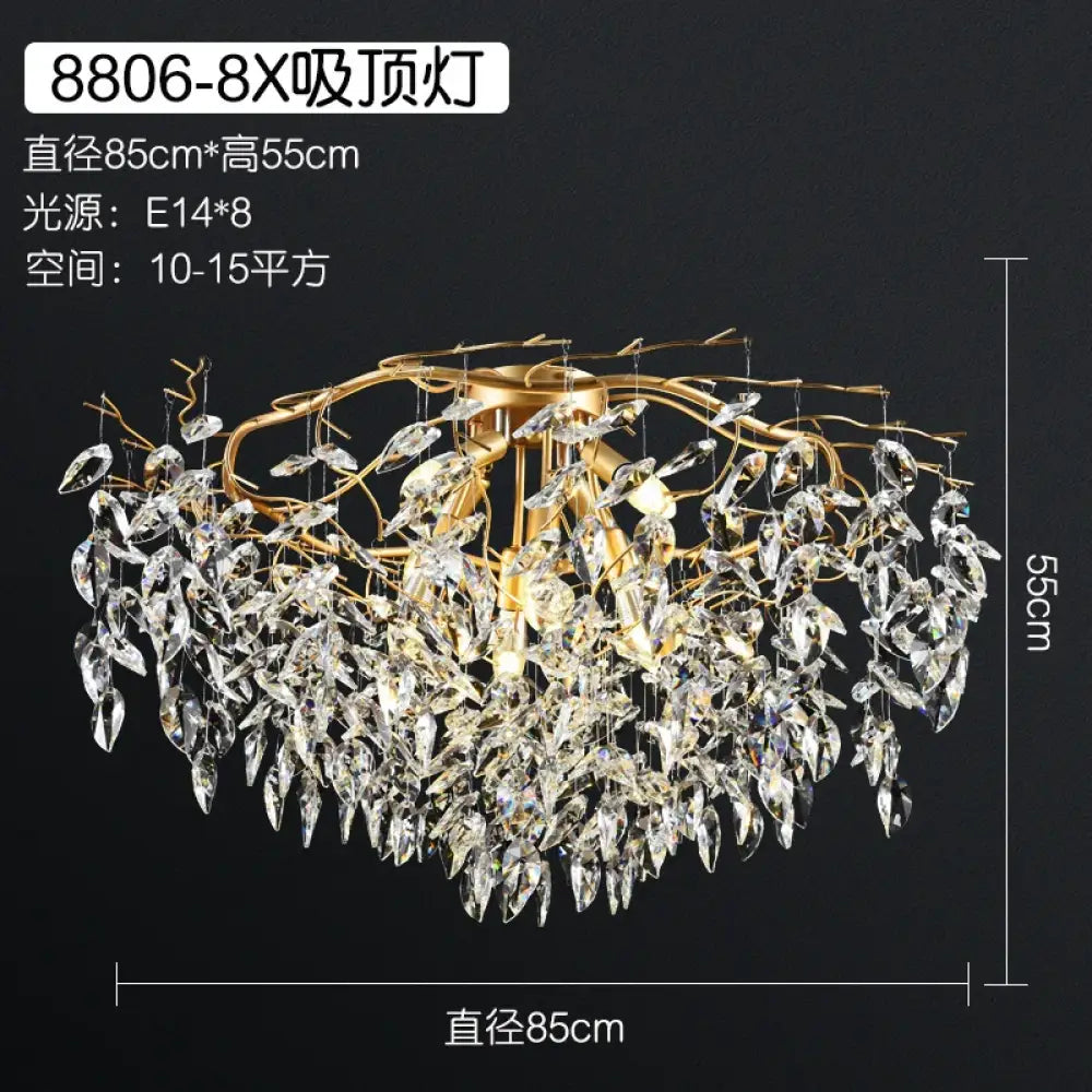 Elegant Long Gold K9 Crystal Chandelier - Ideal for Kitchen, Dining Room, Bedroom, and Living Room Ceiling Lighting, Featuring Branch-Style Chandeliers