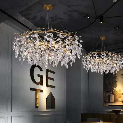 Elegant Long Gold K9 Crystal Chandelier - Ideal for Kitchen, Dining Room, Bedroom, and Living Room Ceiling Lighting, Featuring Branch-Style Chandeliers
