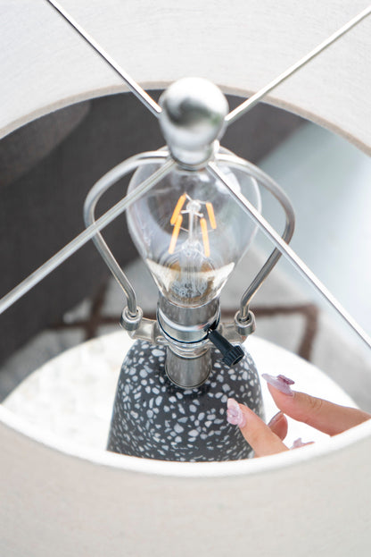 Artisan Multicolor Glass Table Lamp with Linen Shade - Black & Beige