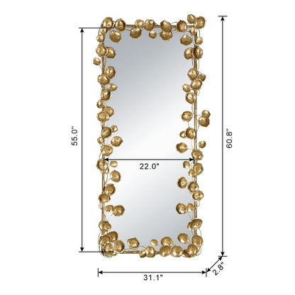 Full Length Floor Mirror with Gold Leaf Accents - Gold