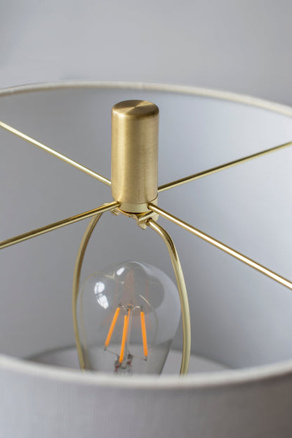 Marble Table Lamp with Brass Frame and White Fabric Shade - White + Gold