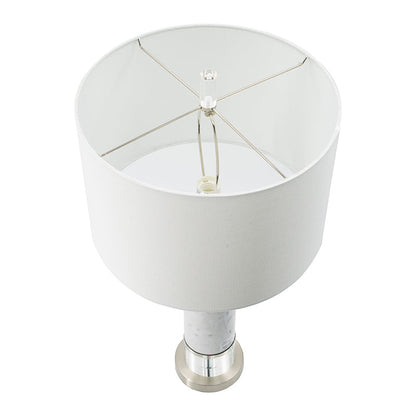Sculpted Marble & Crystal Cylinder Table Lamp with White Drum Shade - White