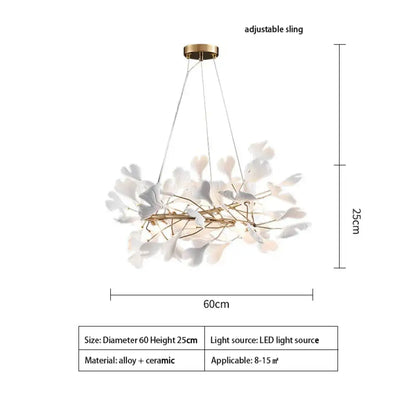 Exquisite Porcelain Leaves Chandeliers - Luxury LED Pendant Lights for Living Room, Bedroom, Hotel, and Restaurant Decor with Ginkgo Branch Lamp Design