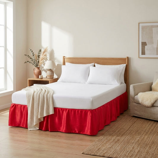 Bright Red Satin Platform Tailored Bed Skirt, 14-Inch Drop